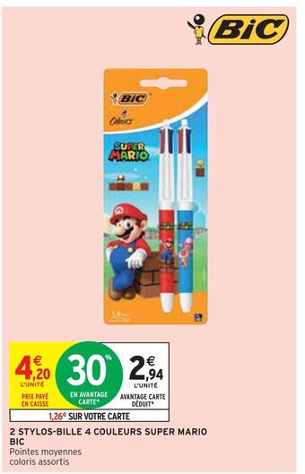 Intermarché Bic 2 stylos-bille 4 couleurs super mario offre