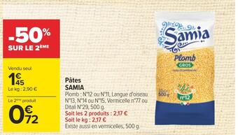 Carrefour Samia pâtes offre