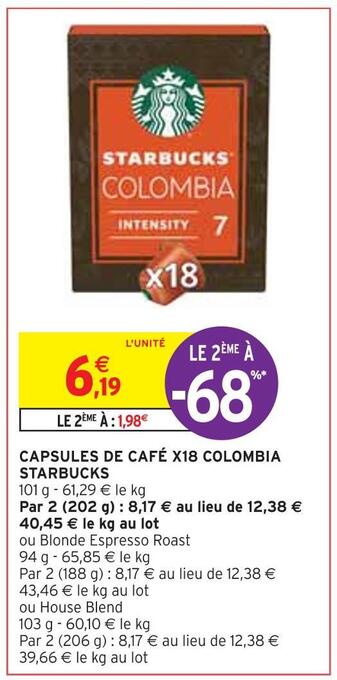 Intermarché Starbucks capsules de café x18 colombia offre