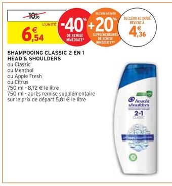 Intermarché Head & shoulders shampooing classic 2 en 1 offre