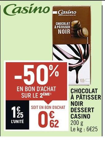 Spar Casino chocolat à pâtisser noir dessert offre