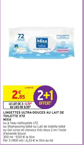 Intermarché Mixa lingettes ultra-douces au lait de toilette x72 offre
