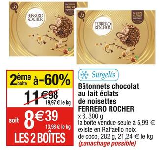 Cora x Carrefour Ferrero rocher bâtonnets chocolat au lait éclats de noisettes offre