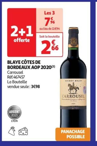 Auchan BLAYE CÔTES DE BORDEAUX AOP 2020(²) offre