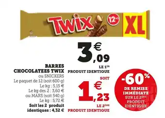 Super U BARRES CHOCOLATEES TWIX offre
