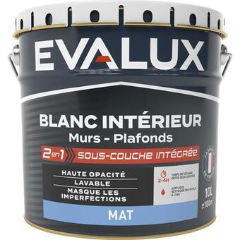 Brico Dépôt Evalux peinture blanche intérieure 2en1 sous couche intégrée mat 10 l offre