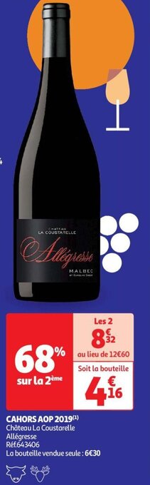 Auchan CAHORS AOP 2019(¹) Château La Coustarelle offre
