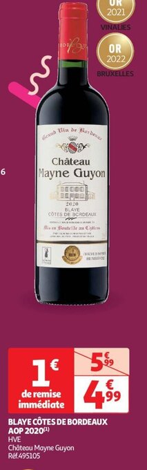 Auchan BLAYE CÔTES DE BORDEAUX AOP 2020(¹) offre
