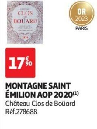 Auchan MONTAGNE SAINT ÉMILION AOP 2020 (¹) Château Clos de Boüard Réf.278688 offre