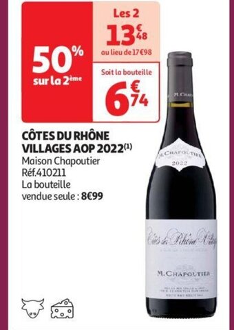 Auchan CÔTES DU RHÔNE VILLAGES AOP 2022(¹) Maison Chapoutier Réf.410211 offre