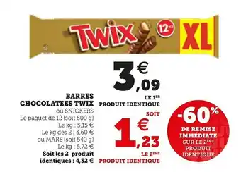 U Express BARRES CHOCOLATEES TWIX offre