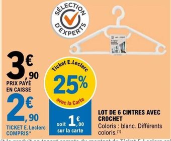E.Leclerc Jardi Lot de 6 cintres avec crochet offre