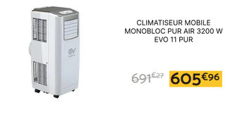 Bricomarché CLIMATISEUR MOBILE MONOBLOC PUR AIR 3200 W EVO 11 PUR offre