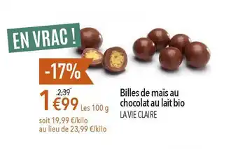La Vie Claire Billes De Maïs Au Chocolat Au Lait Bio offre