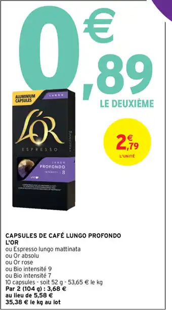 Intermarché Capsules De Cafe Lungo Profondo L'or offre