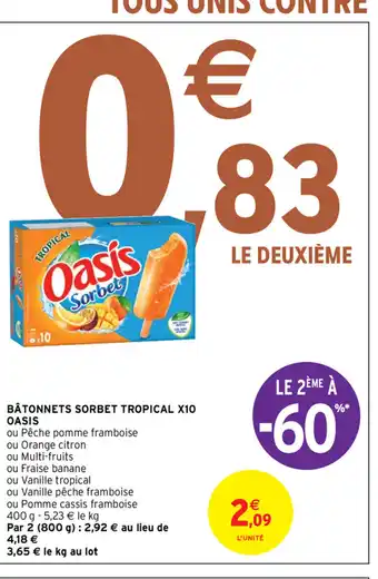 Intermarché Bâtonnets Sorbet Tropical X10 Oasis offre