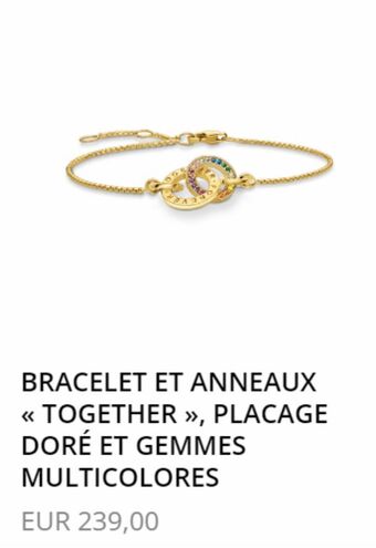 Bracelet  et anneaux together placage doré et gemmes multicolores