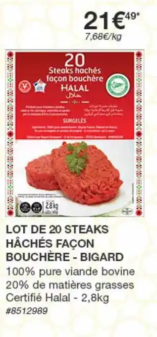 Costco Lot De 20 Steaks Hachés Façon Bouchère - Bigard offre