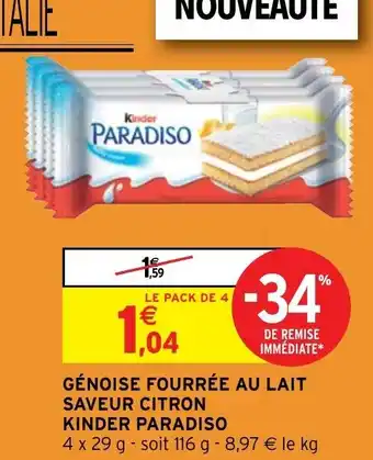 Génoise Fourrée au Lait Saveur Citron Kinder Paradiso