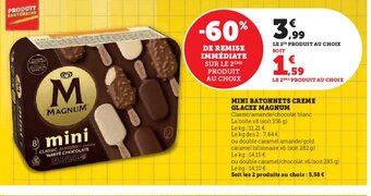 Super U MINI BATONNETS CREME GLACEE MAGNUM Classic/amande/chocolat blanc La boîte x8 (soit 356 g) offre