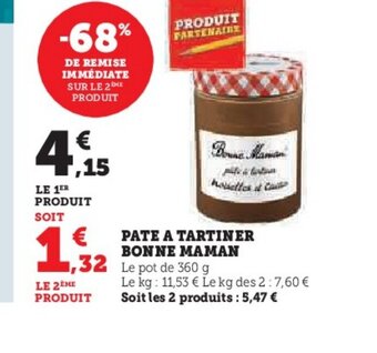 Super U PATE A TARTINER BONNE MAMAN offre
