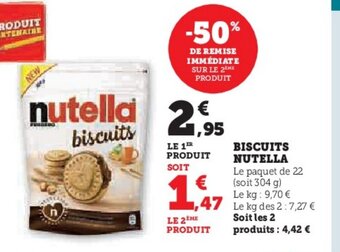 Super U BISCUITS NUTELLA Le paquet de 22 (soit 304 g) offre