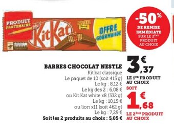 Super U BARRES CHOCOLAT NESTLE offre
