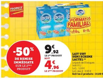 Super U LAIT UHT DEMI ECREME LACTEL (¹) offre