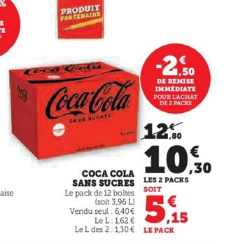 Super U COCA COLA SANS SUCRES Le pack de 12 boîtes offre