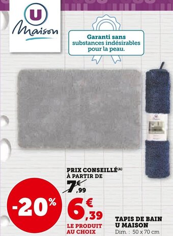 Super U TAPIS DE BAIN U MAISON Dim. 50 x 70 cm offre