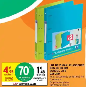 Intermarché Lot De 2 Maxi Classeurs Dos De 30 MM School Life offre