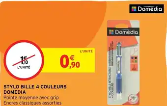 Intermarché Stylo Bille 4 Couleurs Domedia offre