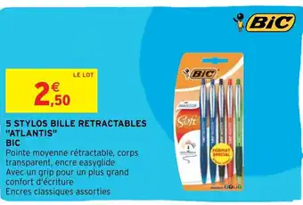 5 Stylos Bille Retractables Atlantis Bic