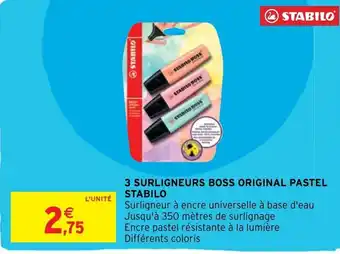Intermarché 3 Surligneurs Boss Original Pastel offre