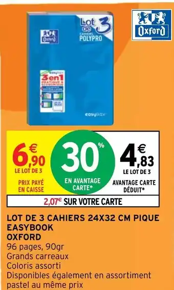 Intermarché Lot De 3 Cahiers 24X32CM Pique Easybook offre