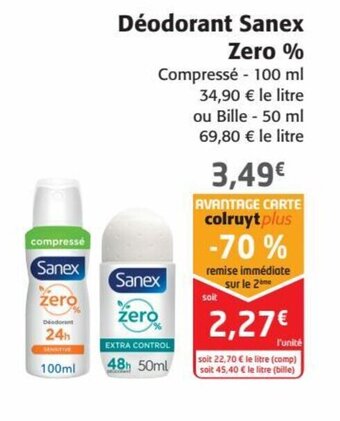 Colruyt Déodorant Sanex Zero% offre