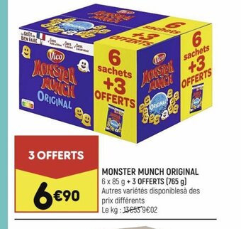 MONSTER MUNCH ORIGINAL 6 x 85 g + 3 OFFERTS (765 g) Autres variétés disponiblesà des prix différents