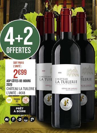 Casino Supermarchés Château la tuilerie aop côtes-de-bourg 2020 offre
