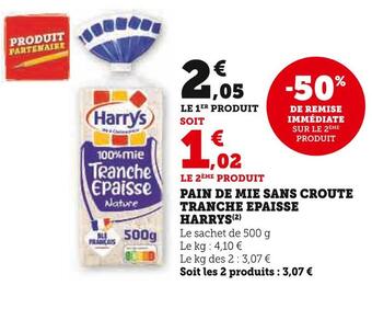 U Express Harrys pain de mie sans croute tranche epaisse offre