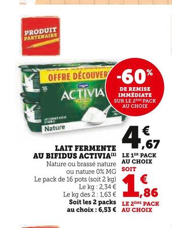 U Express Activia lait fermente au bifidus offre