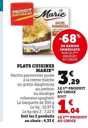 Super U Marie plats cuisinés offre