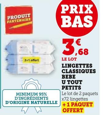 Super U U tout petits lingettes classiques bèbè offre