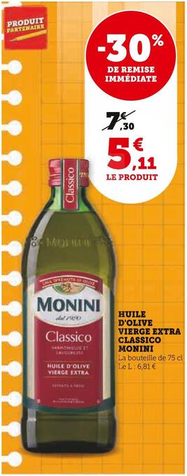 Super U Monini huile d'olive vierge extra classico offre