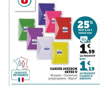 Super U U cahier 24x32cm seyes offre