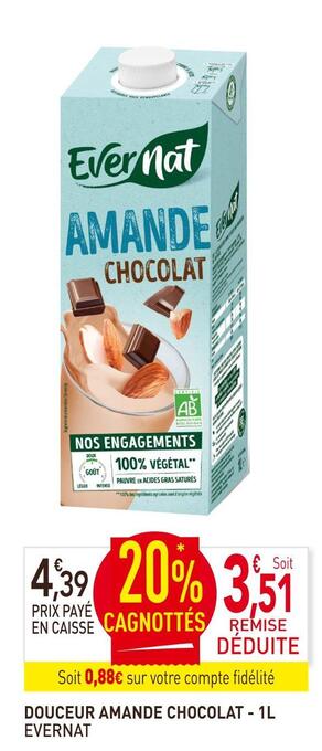 naturéO Evernat douceur amande chocolat offre