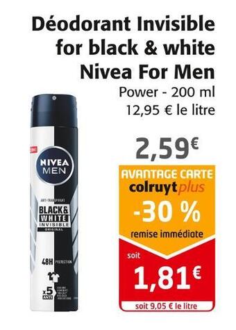 Colruyt Nivea for men déodorant invisible for black & white offre