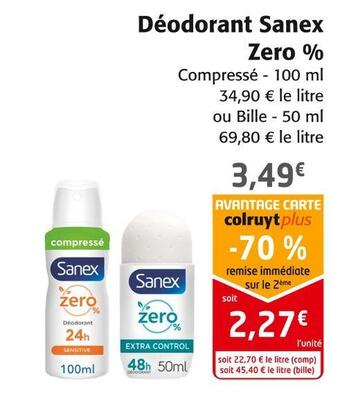 Colruyt Sanex déodorant zero % offre