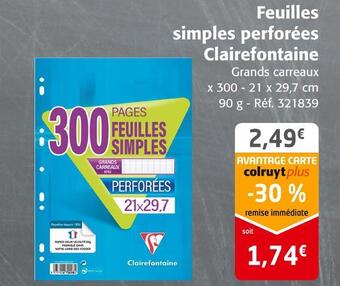 Colruyt Clairefontaine feuilles simples perforées offre