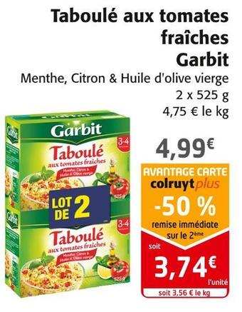 Colruyt Garbit taboulé aux tomates fraîches offre