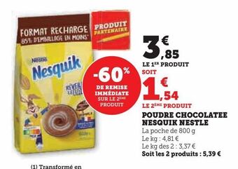 Hyper U Poudre chocolatee nesquik nestle offre